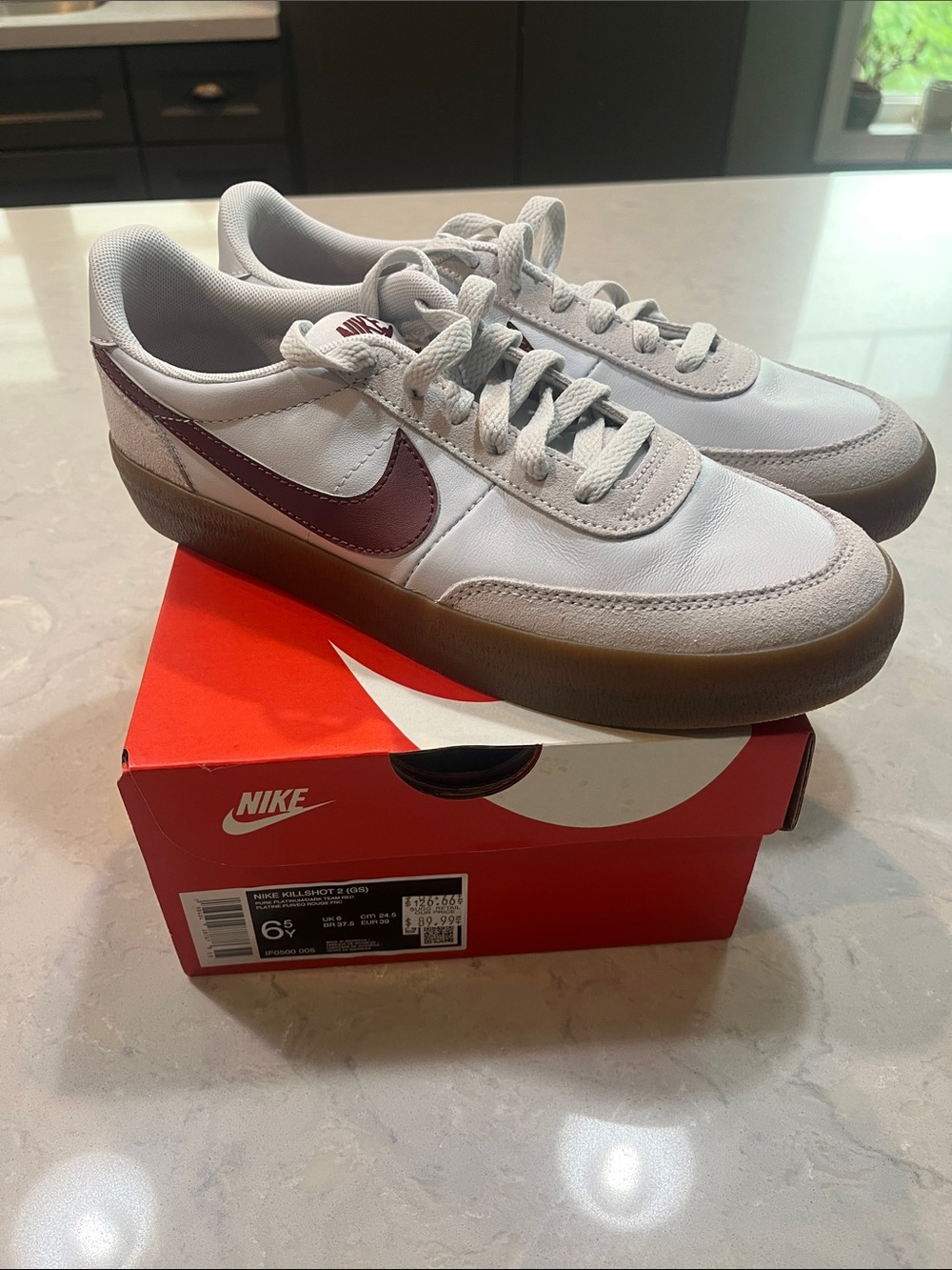 Nike Killshot 2 Girls Sneakers with Maroon Swoosh and Gum Sole